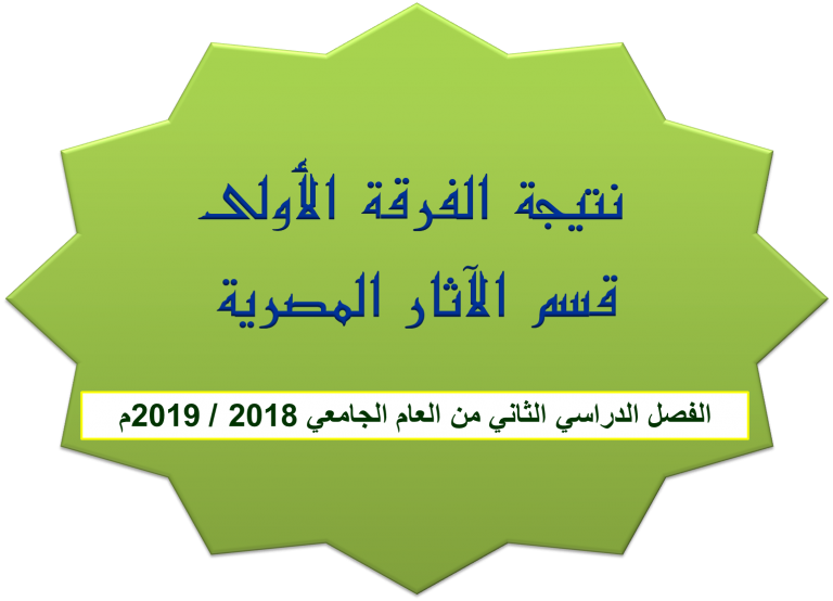 نتيجة الفرقة الأولى قسم الآثار  المصرية الفصل الدراسي الثاني من العام الجامعي 2018 / 2019م