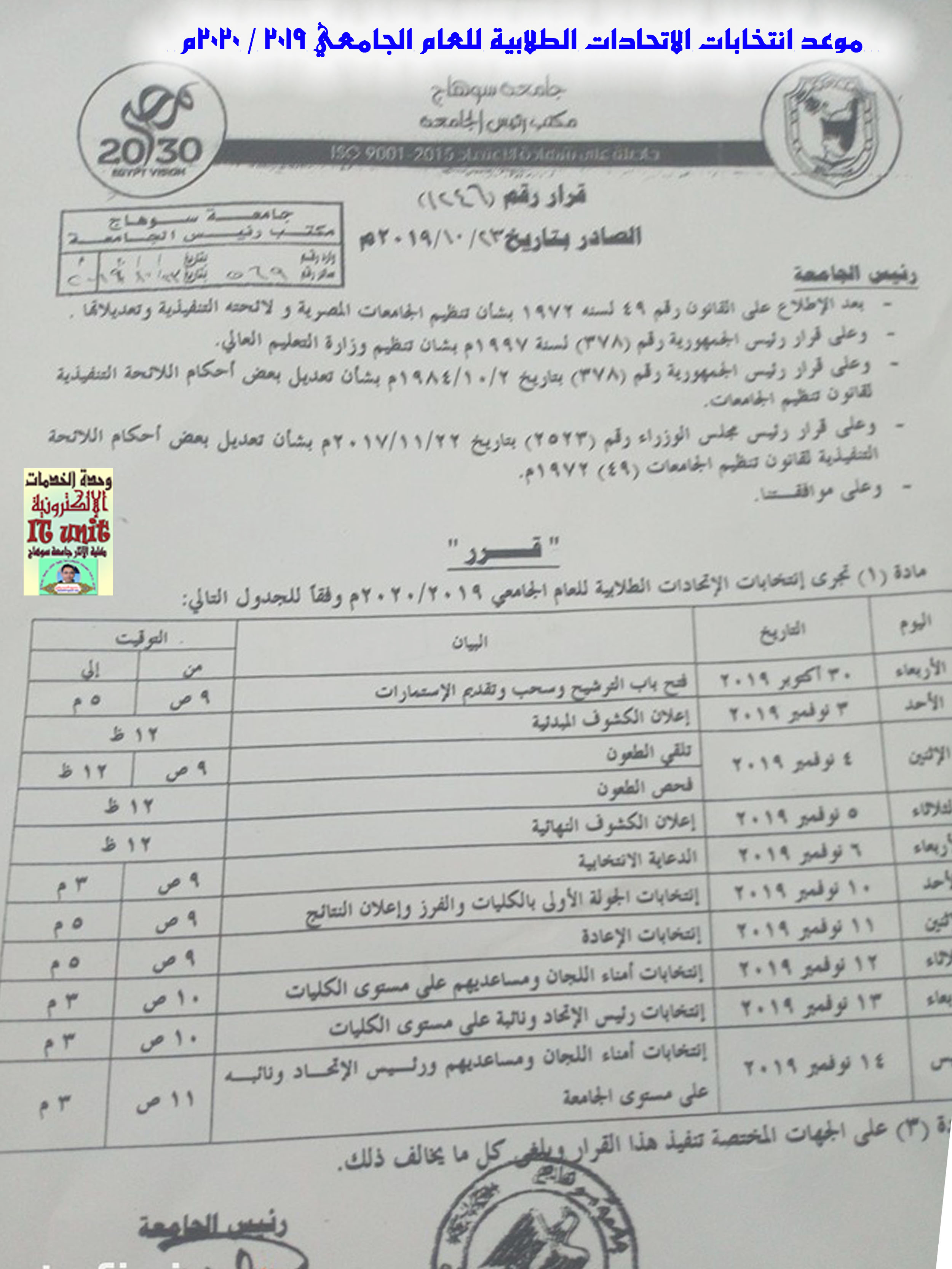 موعد انتخابات الاتحادات الطلابية للعام الجامعي 2019 / 2020م