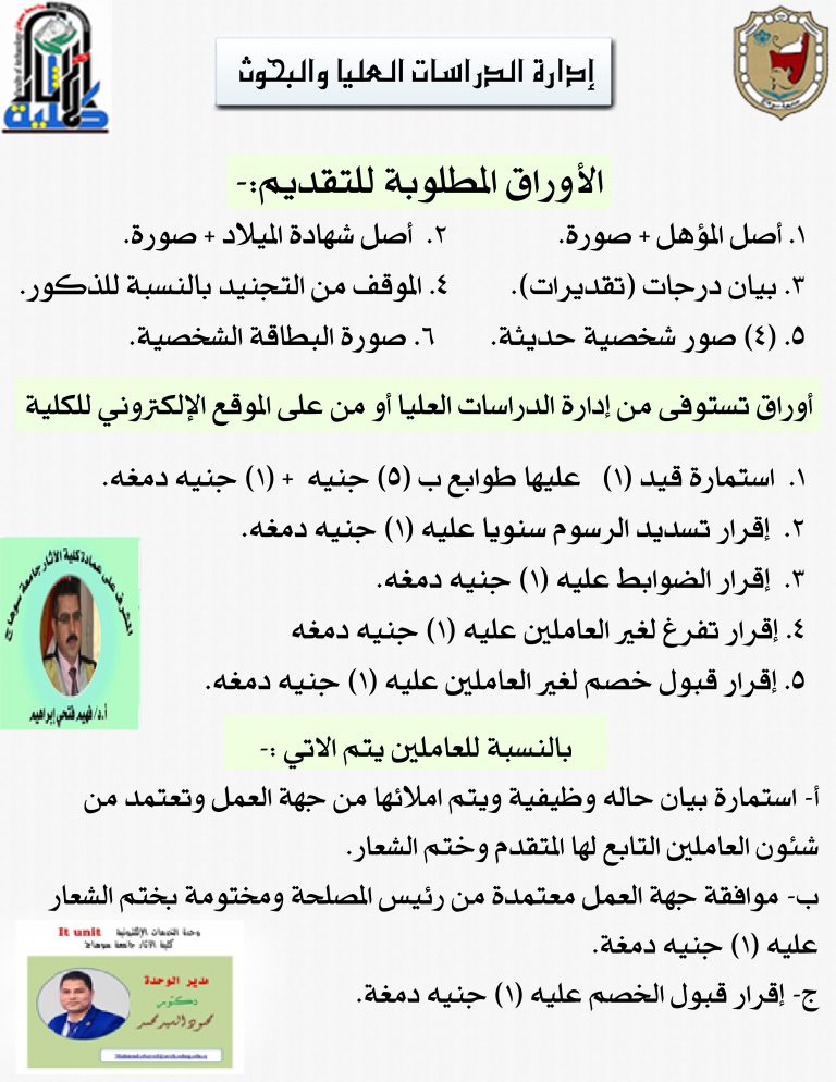 الاوراق المطلوبة للتقدم للدراسات العليا