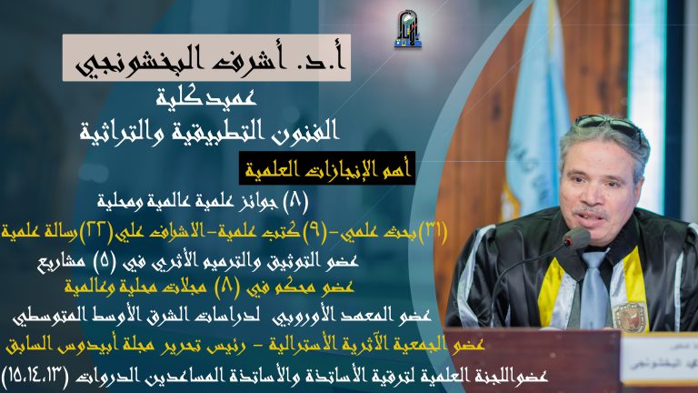 أ.د. أشرف سيد البخشونجي أستاذ العمارة والفنون القبطية عميد كلية الفنون التطبيقية والتراثية