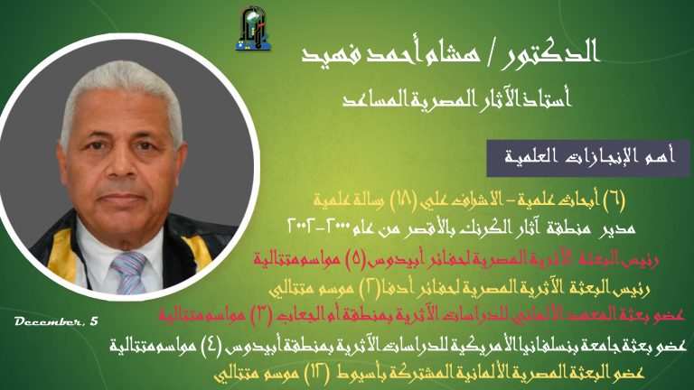 د. هشام أحمد فهيد أستاذ الآثار المصرية المساعد مدير آثار منطقة الكرنك الأسبق